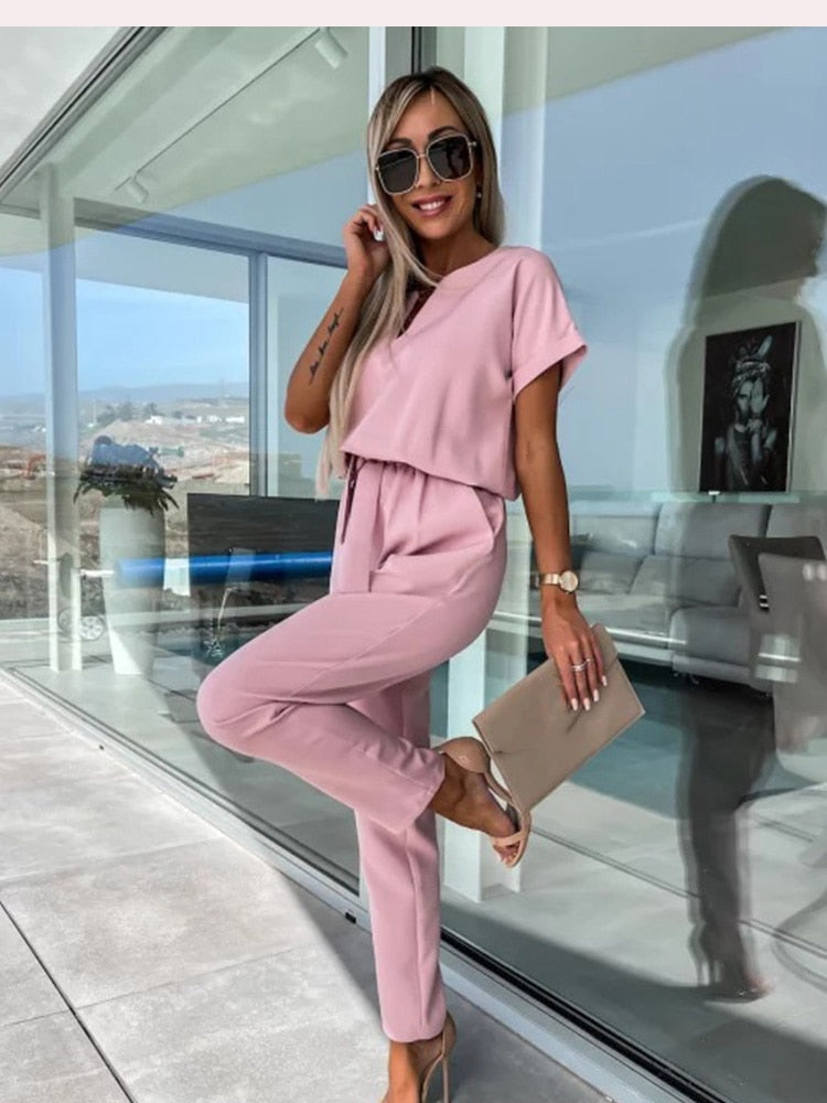 Stephanie | Flattering Belted V-Neck Jumpsuit - Picela