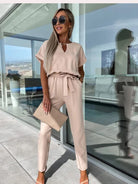 Stephanie | Flattering Belted V-Neck Jumpsuit - Picela