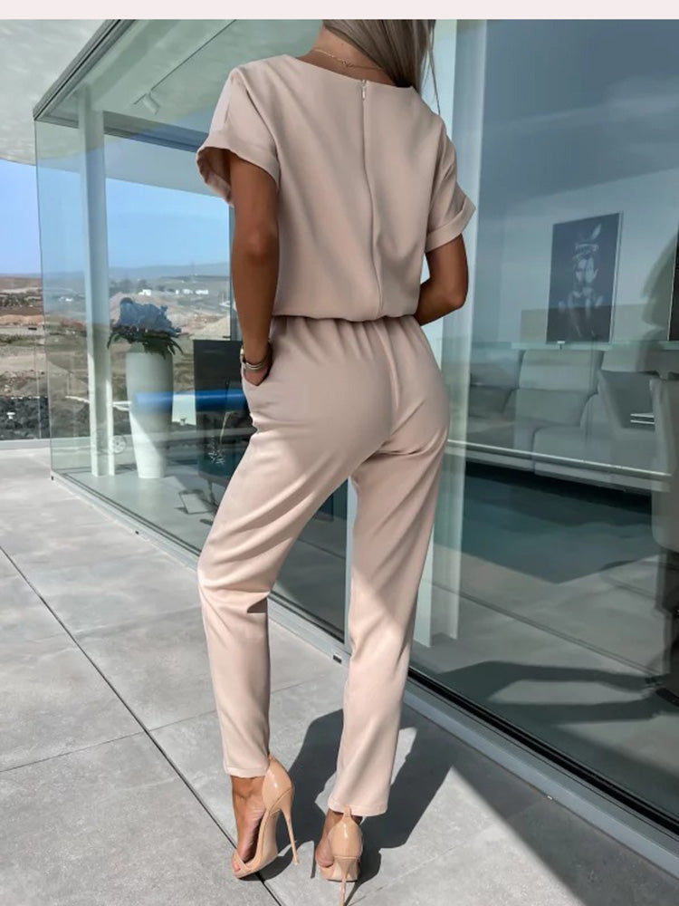 Stephanie | Flattering Belted V-Neck Jumpsuit - Picela