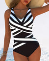 Stephanie | Flattering Striped V-Neck Swimsuit - Picela