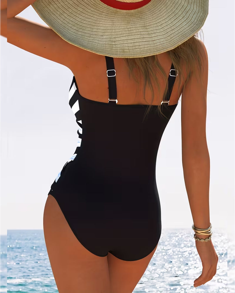 Stephanie | Flattering Striped V-Neck Swimsuit - Picela