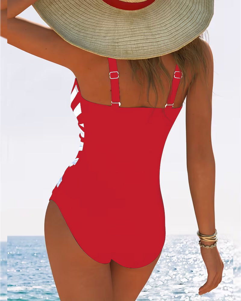 Stephanie | Flattering Striped V-Neck Swimsuit - Picela