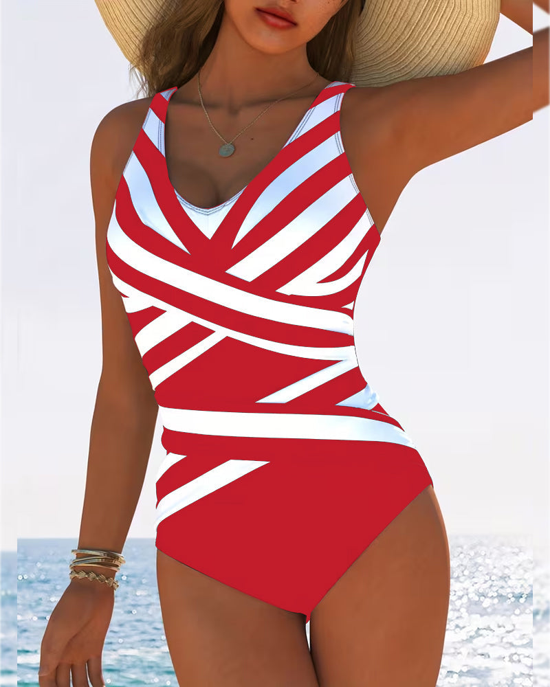 Stephanie | Flattering Striped V-Neck Swimsuit - Picela