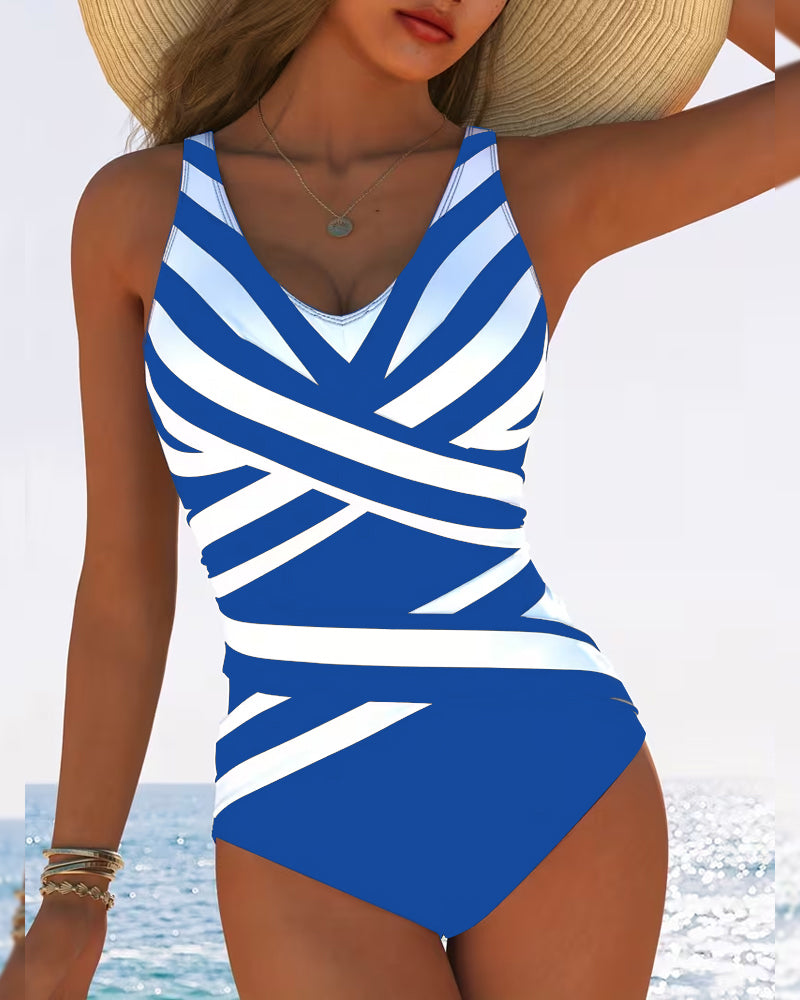 Stephanie | Flattering Striped V-Neck Swimsuit - Picela