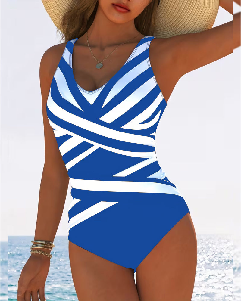 Stephanie | Flattering Striped V-Neck Swimsuit - Picela